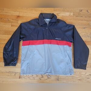 Vintage - Men - Adidas Half Zip Windbreaker - Grey and Black - Size XL